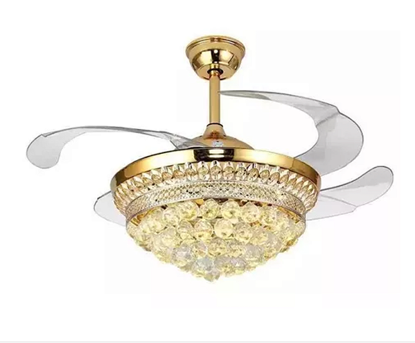 VENTILADOR LUSTRE RETRÁTIL LED CRISTAL CONTROLE REMOTO