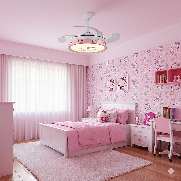 VENTILADOR TETO RETRATIL INFANTIL LED BLUETOOTH HELLO KITTY