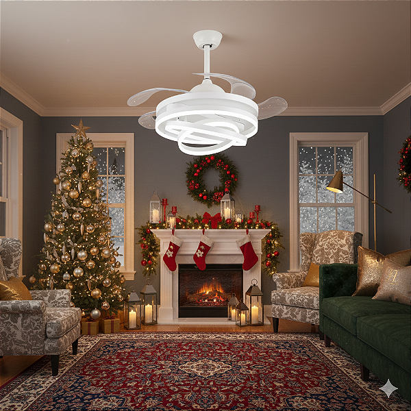 VENTILADOR TETO LUSTRE RETRÁTIL LED LUXUOSO