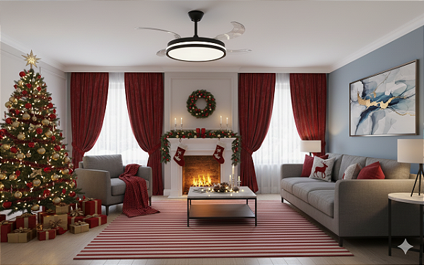 Ventilador de Teto Retrátil Preto 60W LED Multicor com Controle Remoto – Design Moderno e Super Silencioso