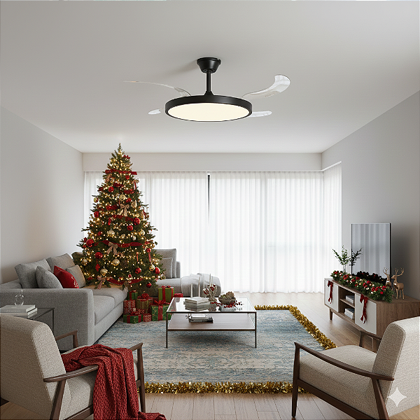 Ventilador Slim Retrátil Preto Bivolt – LED Multicor + Controle