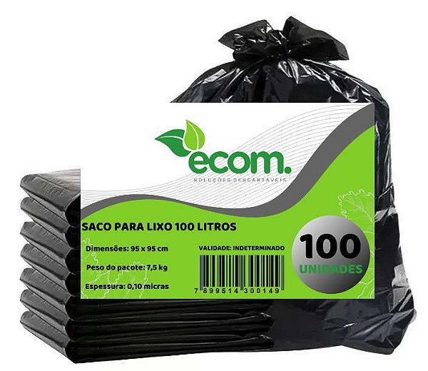 Saco para lixo 100 litros 100 unidades 0,10 micras