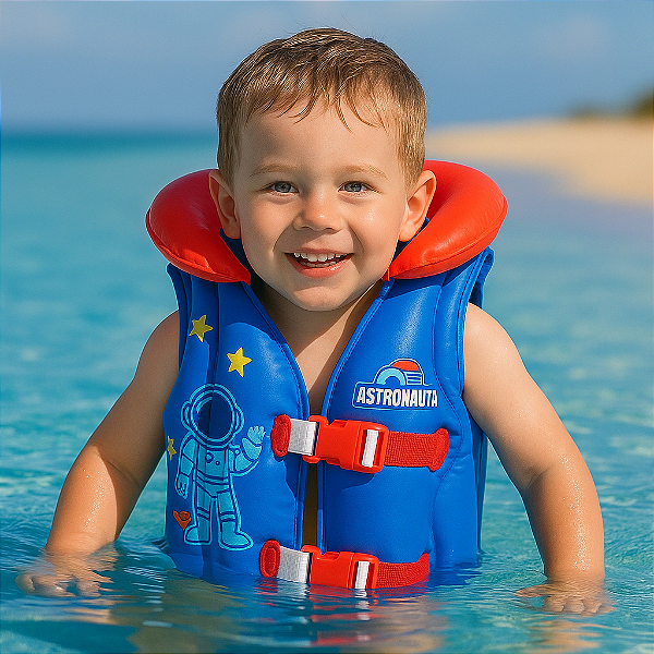 Colete Inflável Infantil Astronauta PVC 42x45cm Segurança para Piscina Praia Crianças +3 Anos