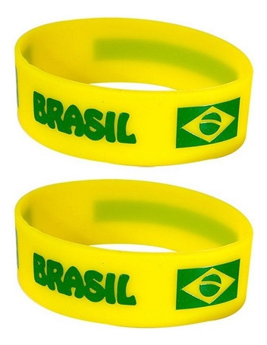 Pulseira Silicone Brasil Amarela com Bandeira