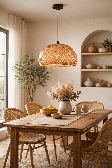 Luminária Pendente Decorativa em Bambu Natural