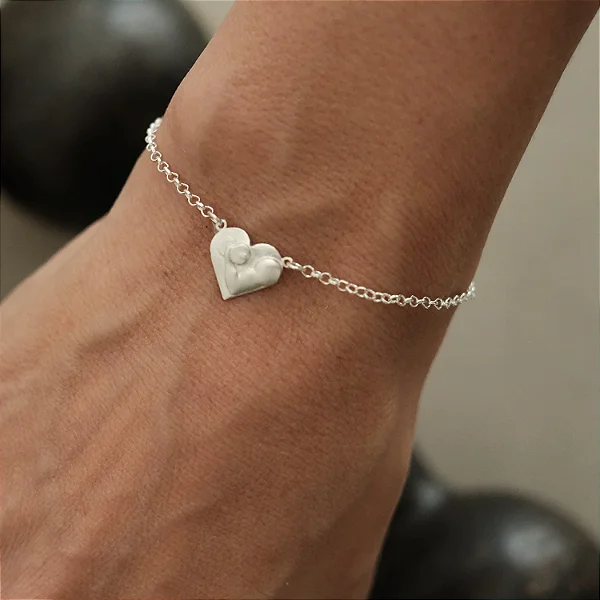 Pulseira Coração e Braço Musculoso Corrente - Prata