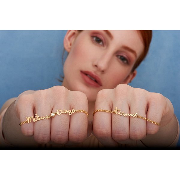 Pulseira 2 Escritas com Diamante ou Topázio Prata