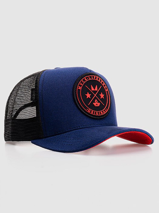 Boné Trucker Brasão Azul e Vermelho MVCK