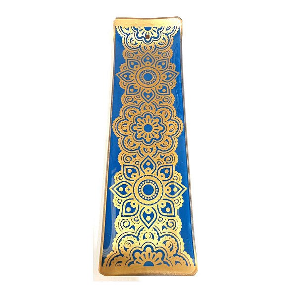 Incensário de Vidro Canaleta Mandala Dourado e Preto