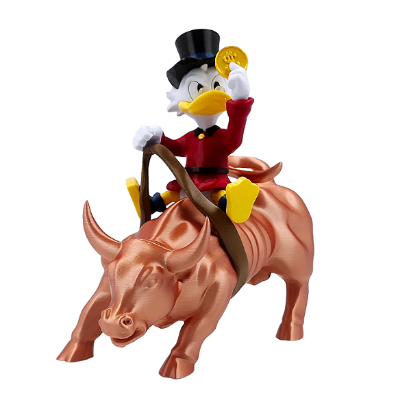 Tio Patinhas em cima do Touro de Bronze de Wall Street 20cm
