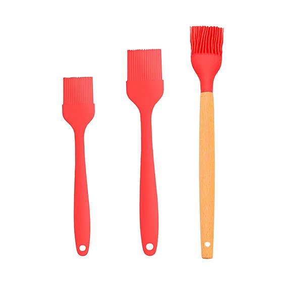 Kit 3 Pincéis Culinários De Silicone Para Cozinha Vermelha -