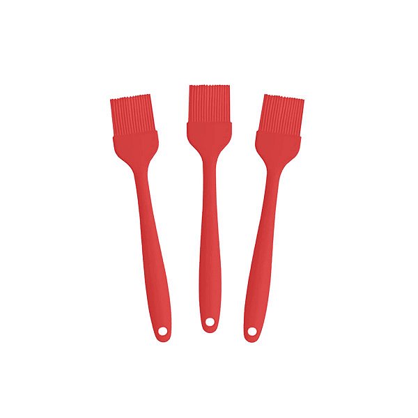 Kit 3 Pincéis Culinários Silicone Vermelho 21cm Reforçado -