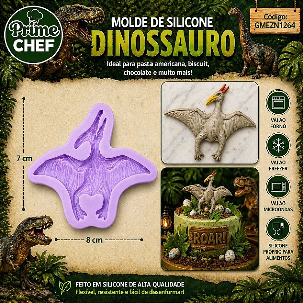 Molde Dinossauro SIlicone Pasta Americana Confeitaria