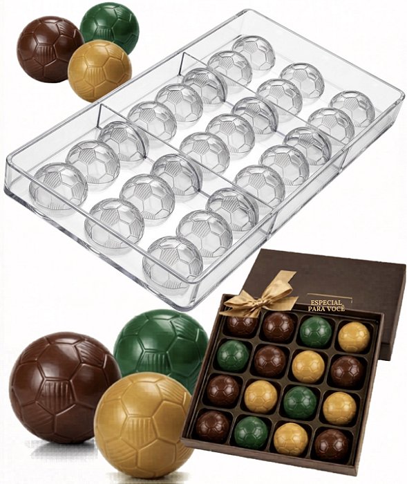 Forma em Poliestireno Mini Bola de Futebol 24 cavidades Bombom Chocolate Doce