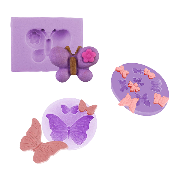 Kit 3 Moldes em Silicone Confeitaria Borboletas Antiaderente