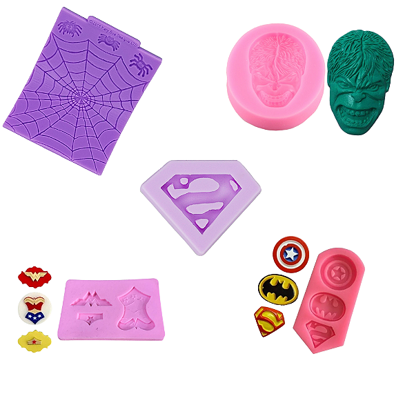 Kit 4 Molde Silicone Confeitaria Super Herois Antiaderente