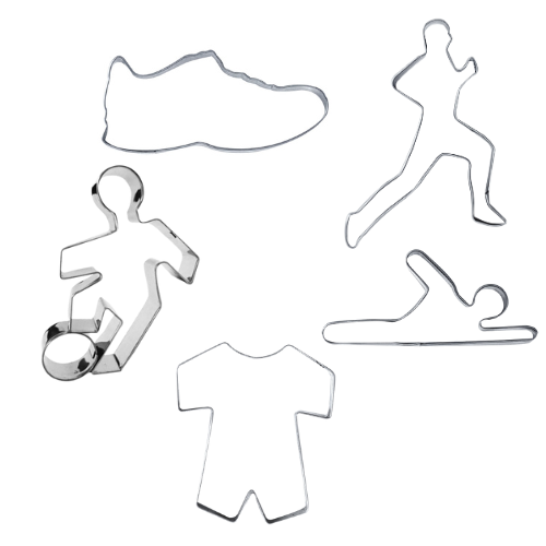 Kit 5 Cortadores de Inox Esporte Futebol Natação Camita Tênis Chuteira Diversos Confeitaria