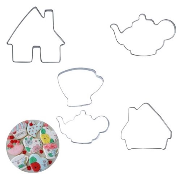 Kit 5 Cortadores de Inox Casa Decoração Home Xícara Bule Confeitaria