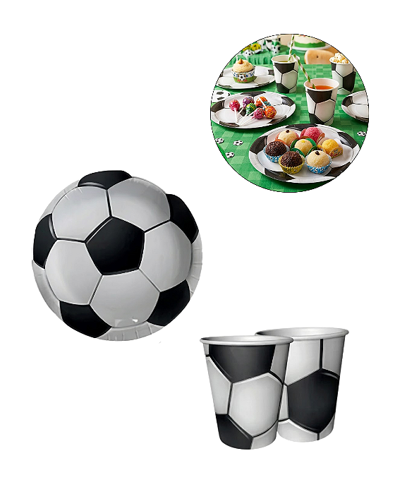 Kit Festa 10 Convidados Futebol Copa do Mundo - Prato e Copo Descartável de Papel
