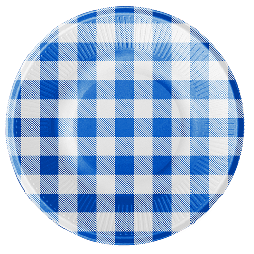 KIT 10 Pratos Sobremesa 18cm Papel Para Festa Junina - Azul e Branco