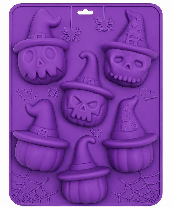 Forma de Silicone Halloween Abóbora Assustadora e Caveiras – 6 Cavidades