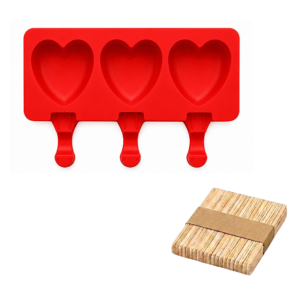 Forma de Silicone para Mini Sorvete / Picolé – Formato Coração