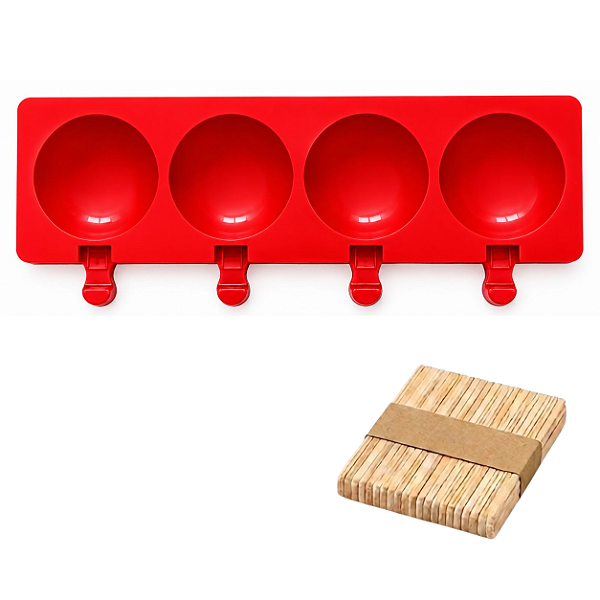 Forma de Silicone para Picolé e Sorvete Gourmet – Modelo 4 Cavidades Circulares