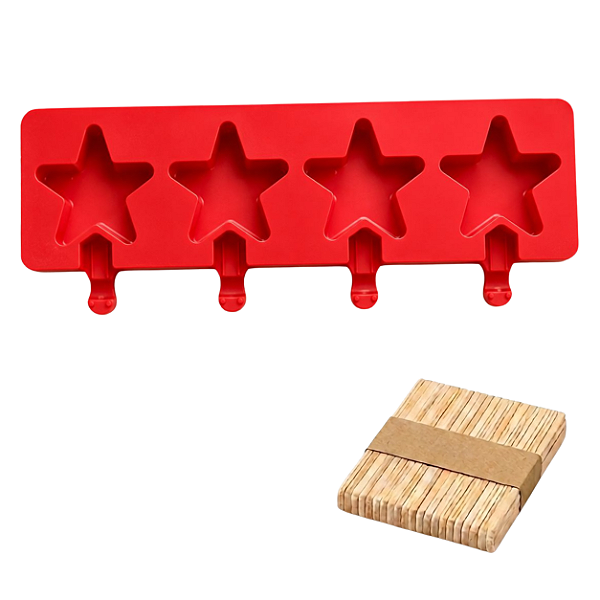 Forma de Silicone para Sorvete e Picolé – Modelo Estrela (4 Cavidades)