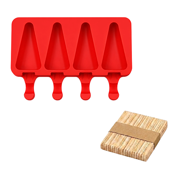 Forma de Silicone para Sorvete e Picolé no formato Triângulo – 4 Cavidades