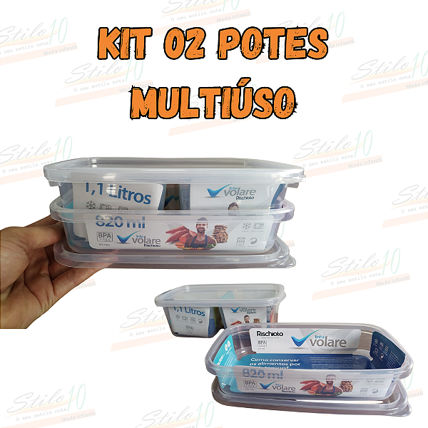 Kit 02 potes retangular multiúso