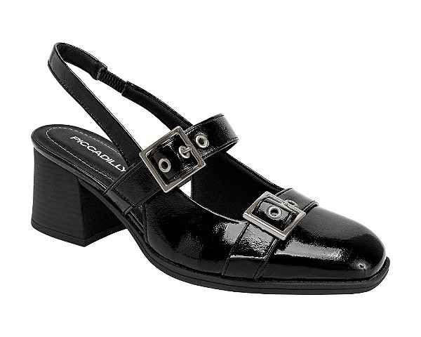 Slingback Piccadilly Cassiana Salto Médio Preto 611003