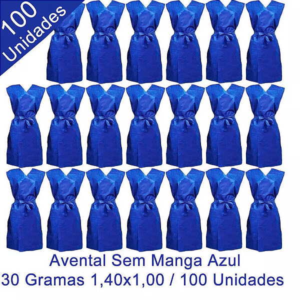 Avental Descartável S/ Manga Azul 30g kit 100 unidades