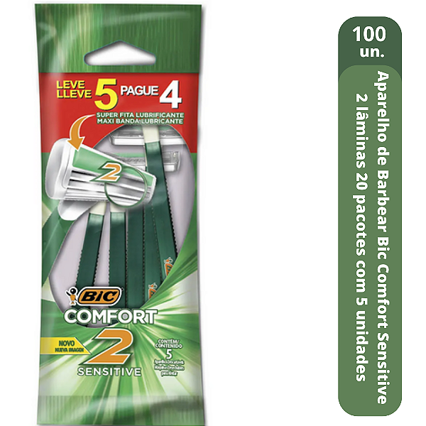 Aparelho de Barbear BIC Comfort 2, Pele Sensível, Cabo Antideslizante kit 100 unidades