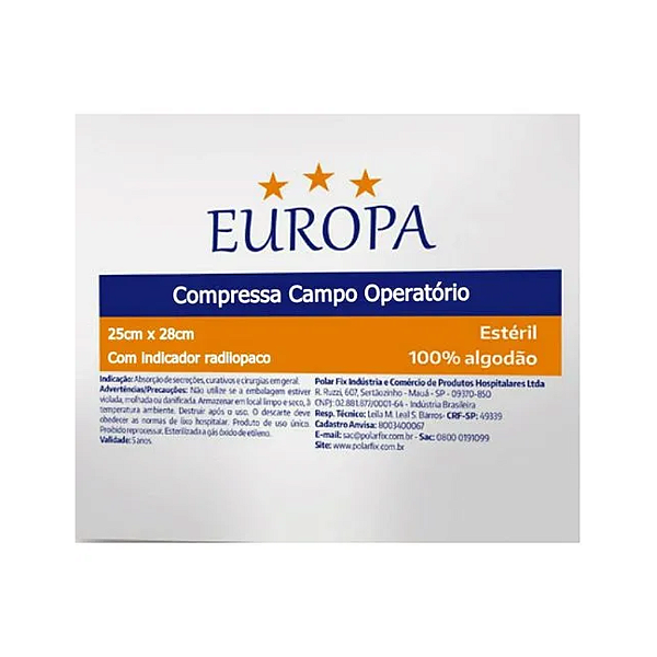 Compressa Campo Operatório Estéril 25x28cm -POLARFIX