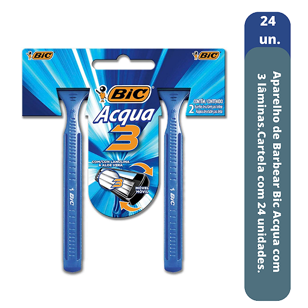 Aparelho De Barbear Bic Acqua 3 lâminas. kit 24 un.