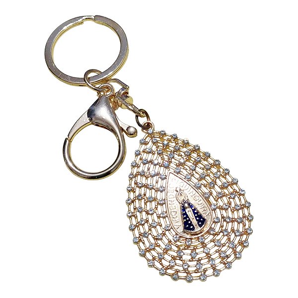 CHAVEIRO LUXO NOSSA SENHORA APARECIDA GOTA STRASS MOSQUETÃO