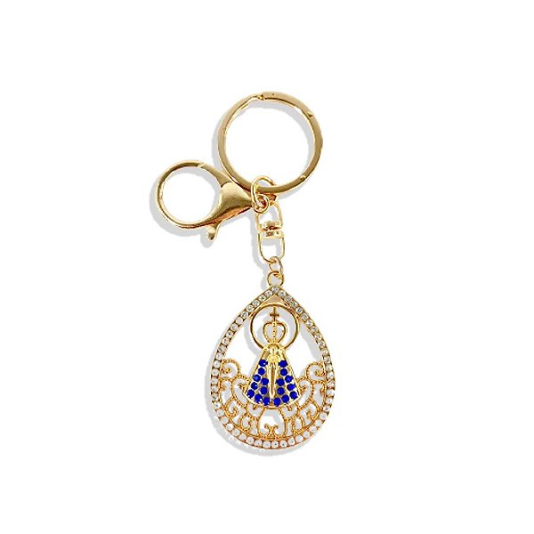 CHAVEIRO STRASS LUXO NOSSA SENHORA APARECIDA GOTA dourado