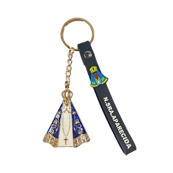 CHAVEIRO NOSSA SENHORA APARECIDA COM FITA SILICONE PRETO