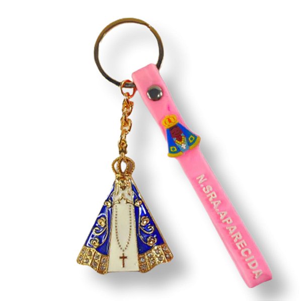 CHAVEIRO NOSSA SENHORA APARECIDA COM FITA SILICONE ROSA