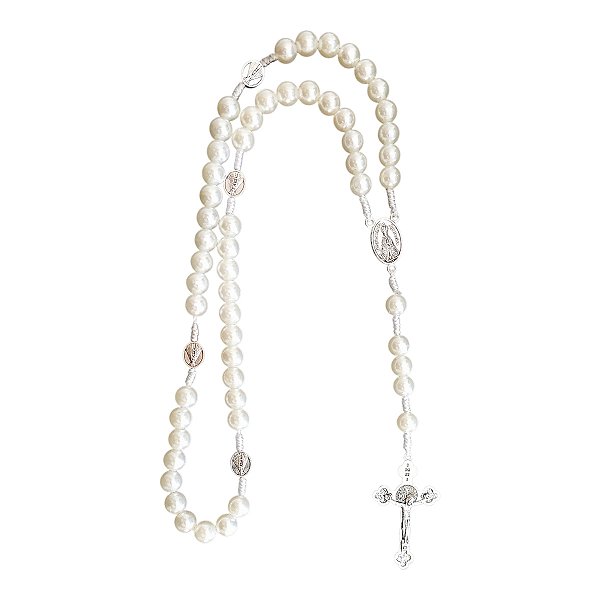 TERÇO PÉROLA NA CAIXINHA NOSSA SENHORA APARECIDA 8MM X 54CM