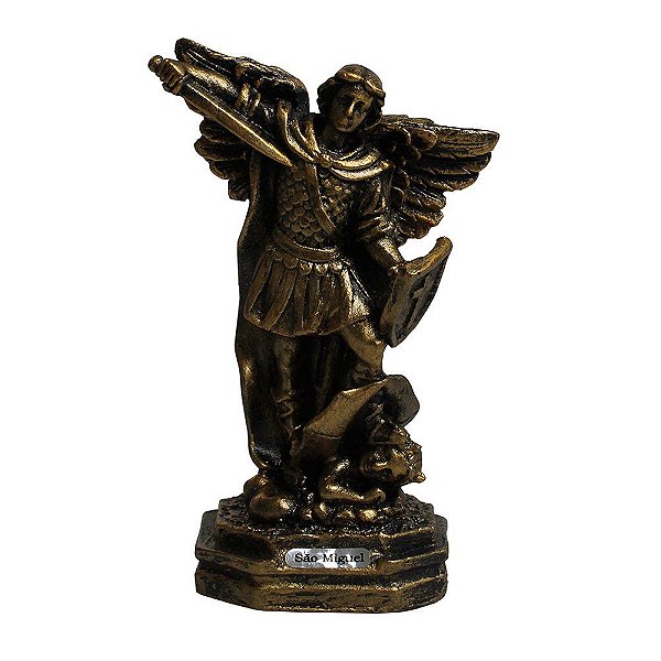 Imagem Arcanjo São Miguel Resina Pintura Bronze Velho 13 cm