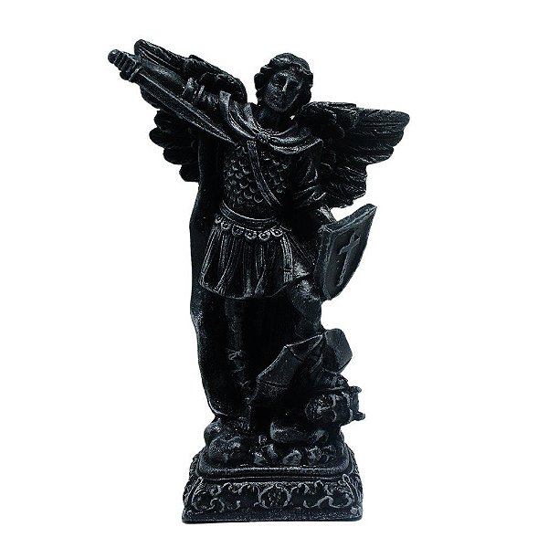 Imagem Arcanjo SÃO Miguel RESINA PINTURA Pedra Escura 12cm