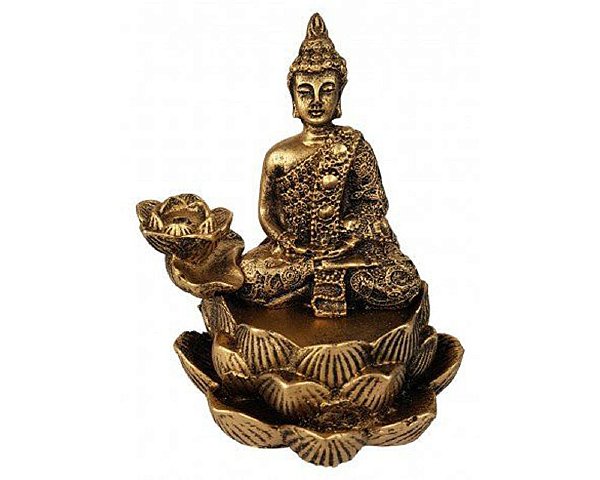 Incensário Cascata Flor de Lótus Buda Hindu Meditando 12cm