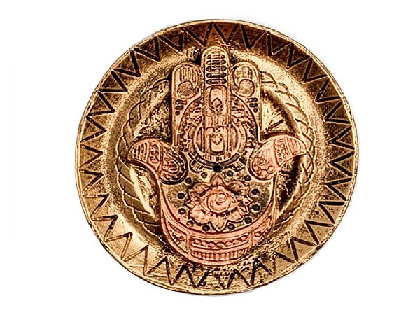 Incensário Pratinho de resina Mão de Hamsá 10 cm ouro velho