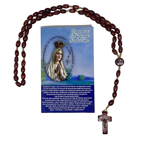 TERÇO NOSSA SENHORA DE FÁTIMA DE MADEIRA conta 08 mm,46,5 cm