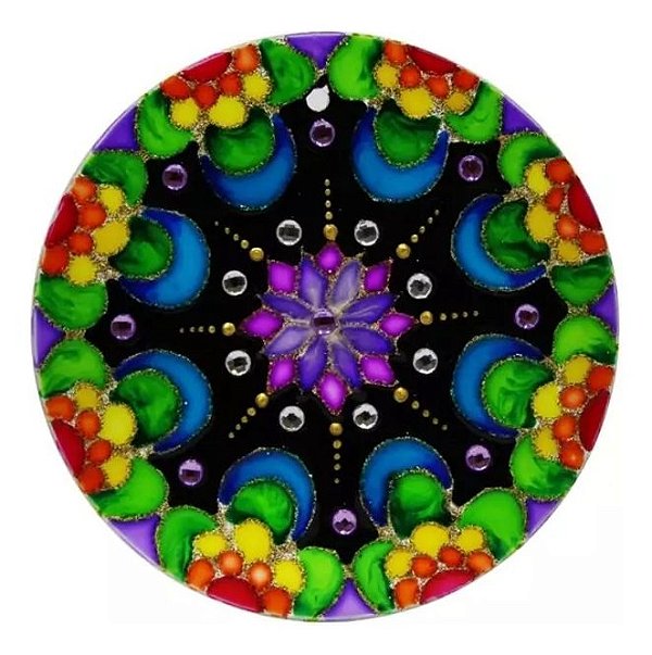 Quadro Mandala Pintada À Mão Lua 18 Cm Decoração