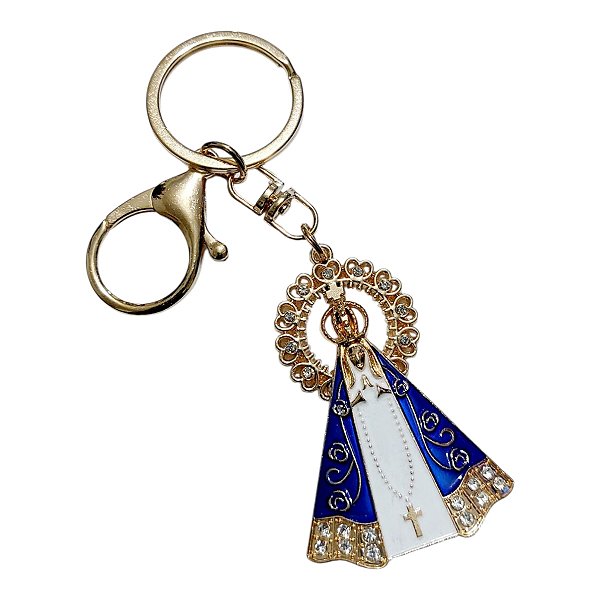 CHAVEIRO MOSQUETÃO DOURADO NOSSA SENHORA APARECIDA RESPLENDO