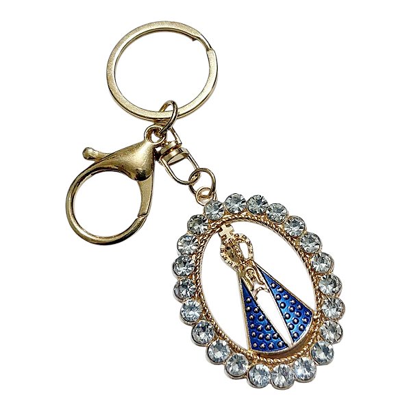 CHAVEIRO RELIGIOSO DOURADO OVAL nossasenhora APARECIDA SANTA