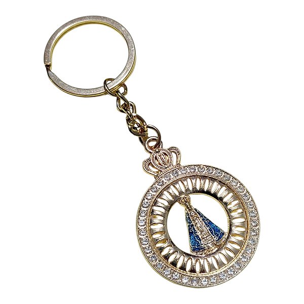 CHAVEIRO REDONDO DOURADO NOSSA SENHORA APARECIDA STRASS