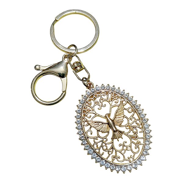 CHAVEIRO DOURADO ESPÍRITO SANTO OVAL STRASS RELIGIOSO SANTO